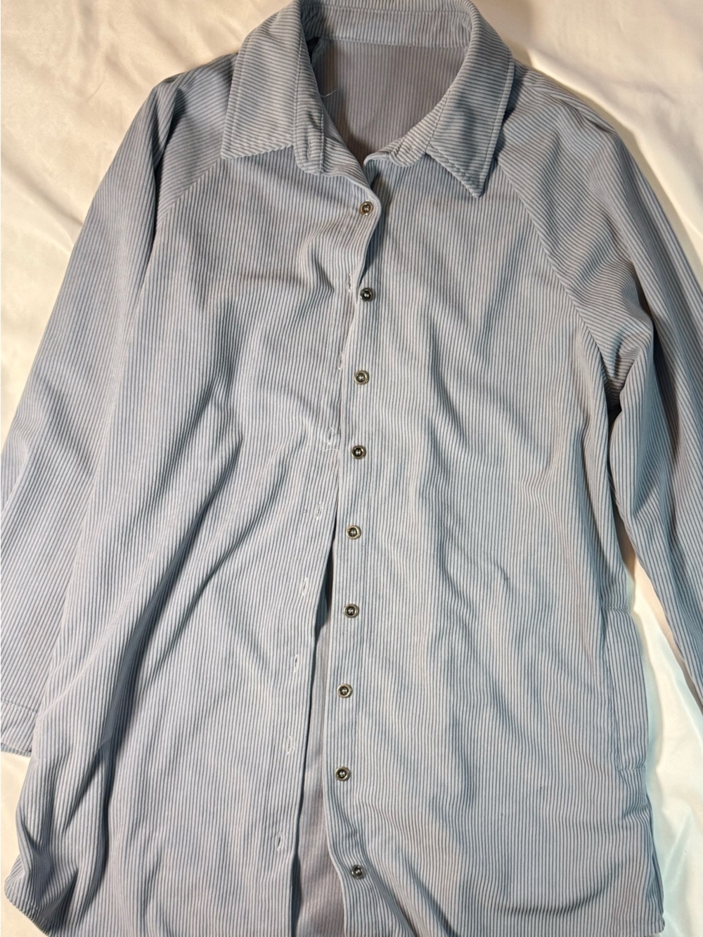 Light Blue corduroy Women's Button-Up shirt with pockets
